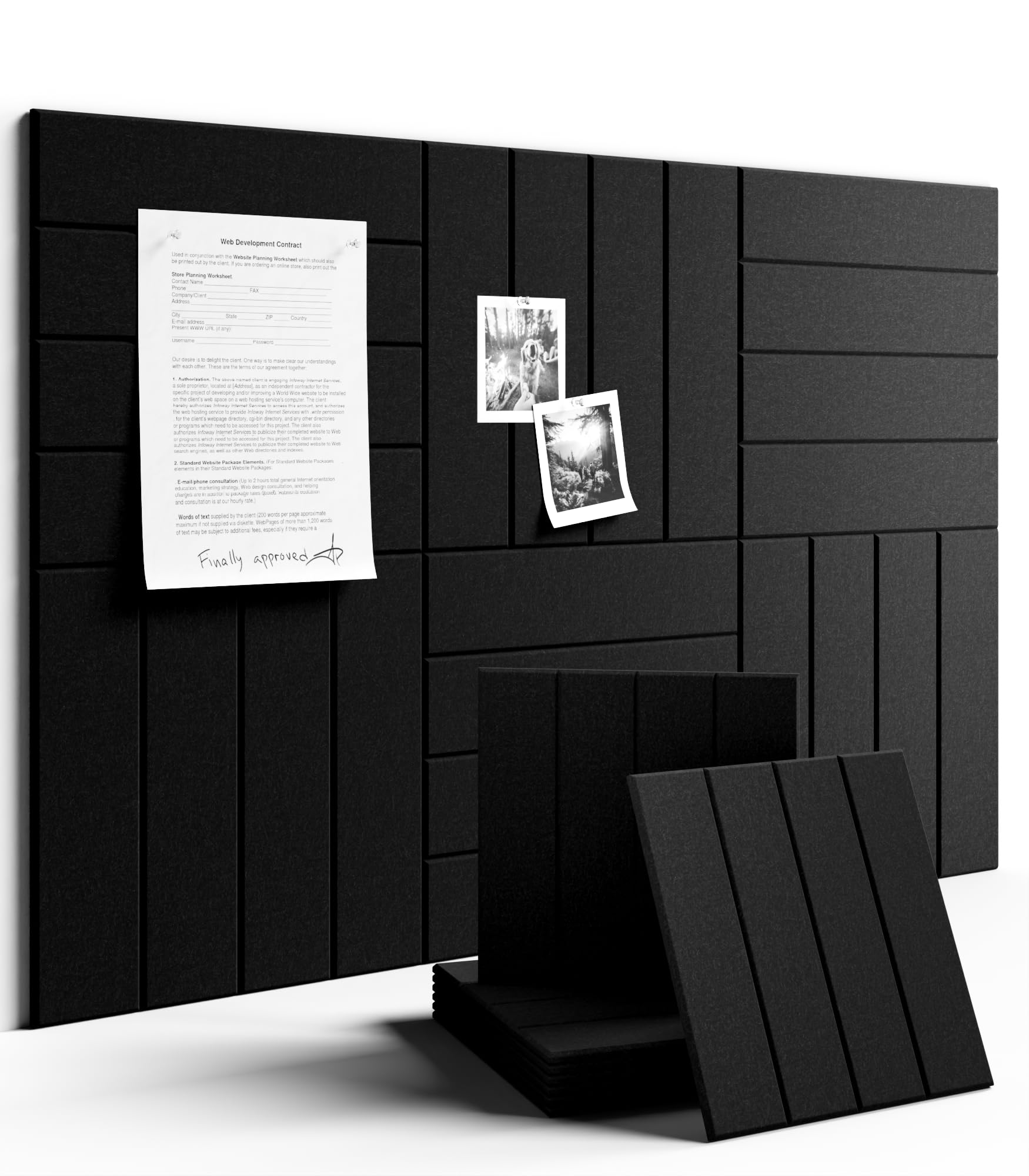 Fluxynara bulletin tiles arranged on wall for modular organization.