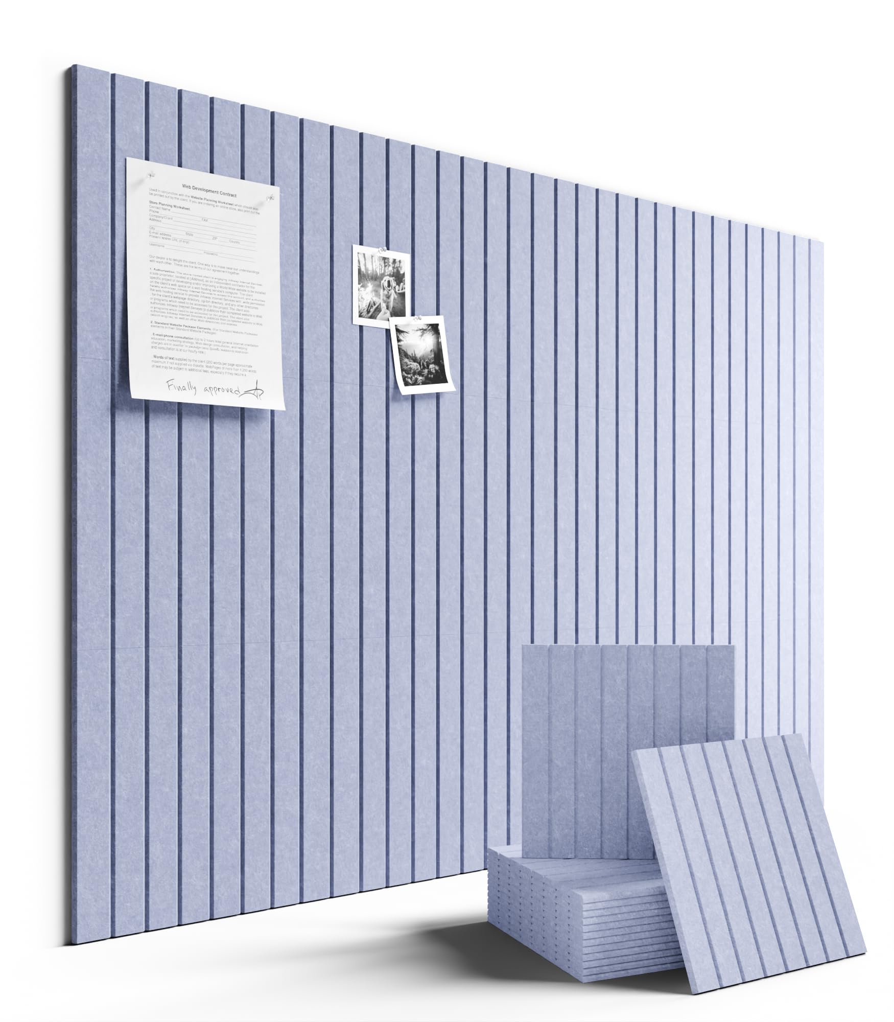 Fluxynara felt bulletin board tiles in soft periwinkle for modular wall display