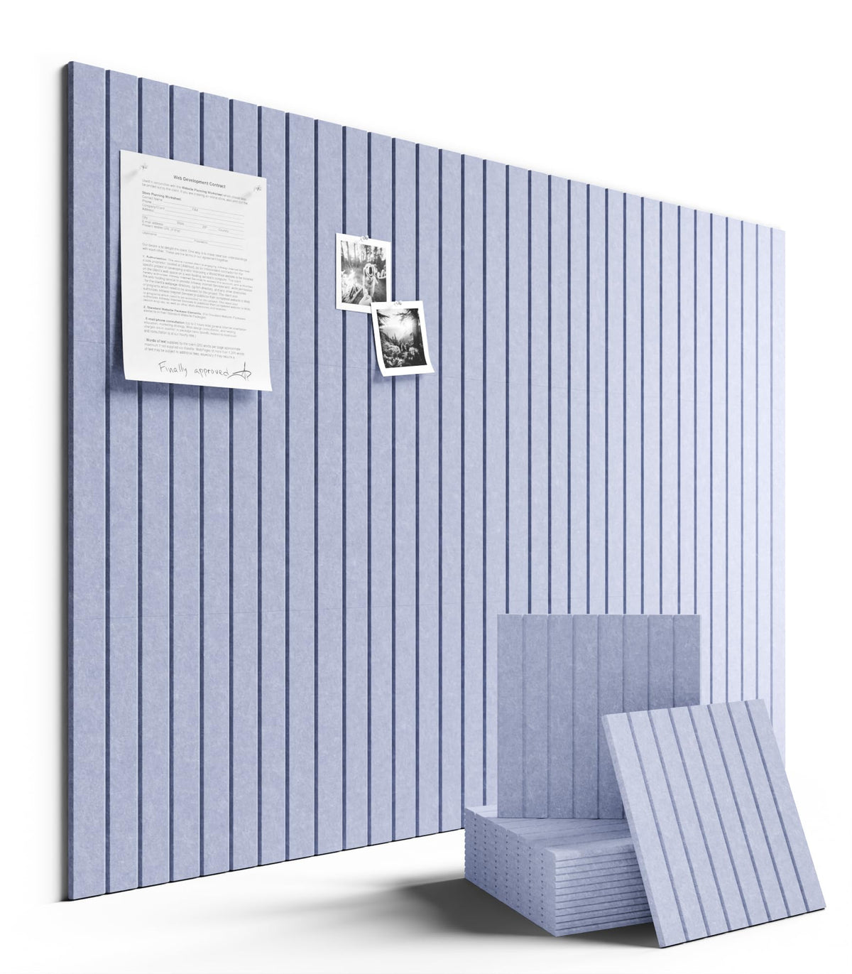 Fluxynara felt bulletin board tiles in soft periwinkle for modular wall display