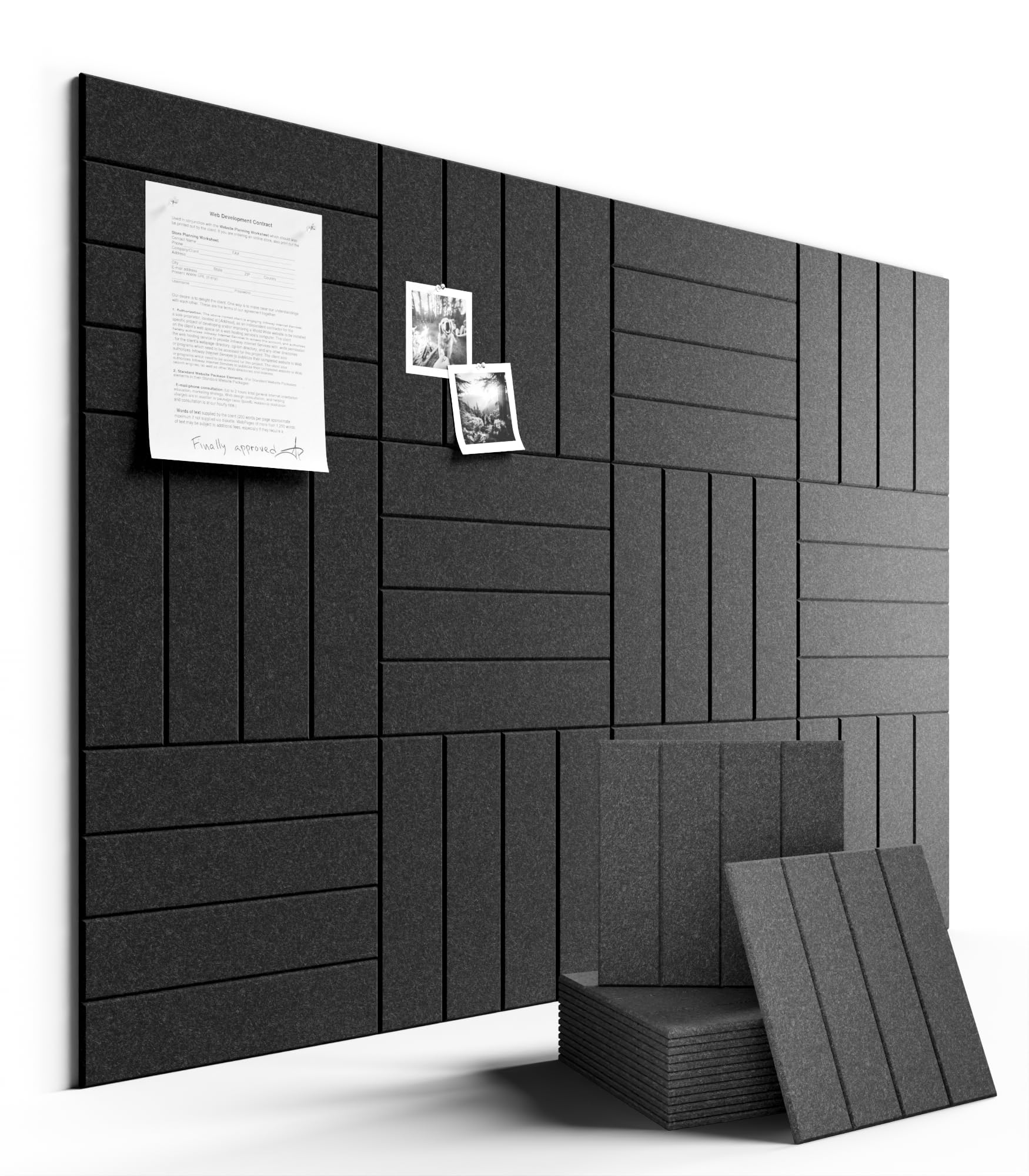 Fluxynara 12-pack felt tiles arranged for a customizable office layout.