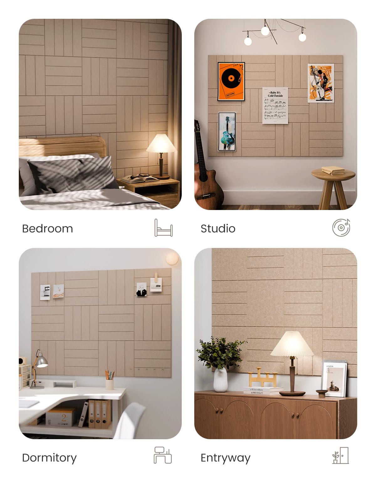 Fluxynara wall-friendly cork alternative blends with home and office decor