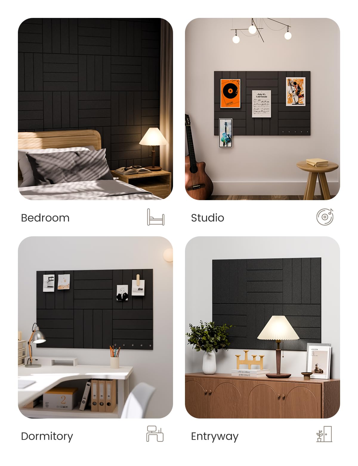 Fluxynara black felt tiles enhance modern home office decor.