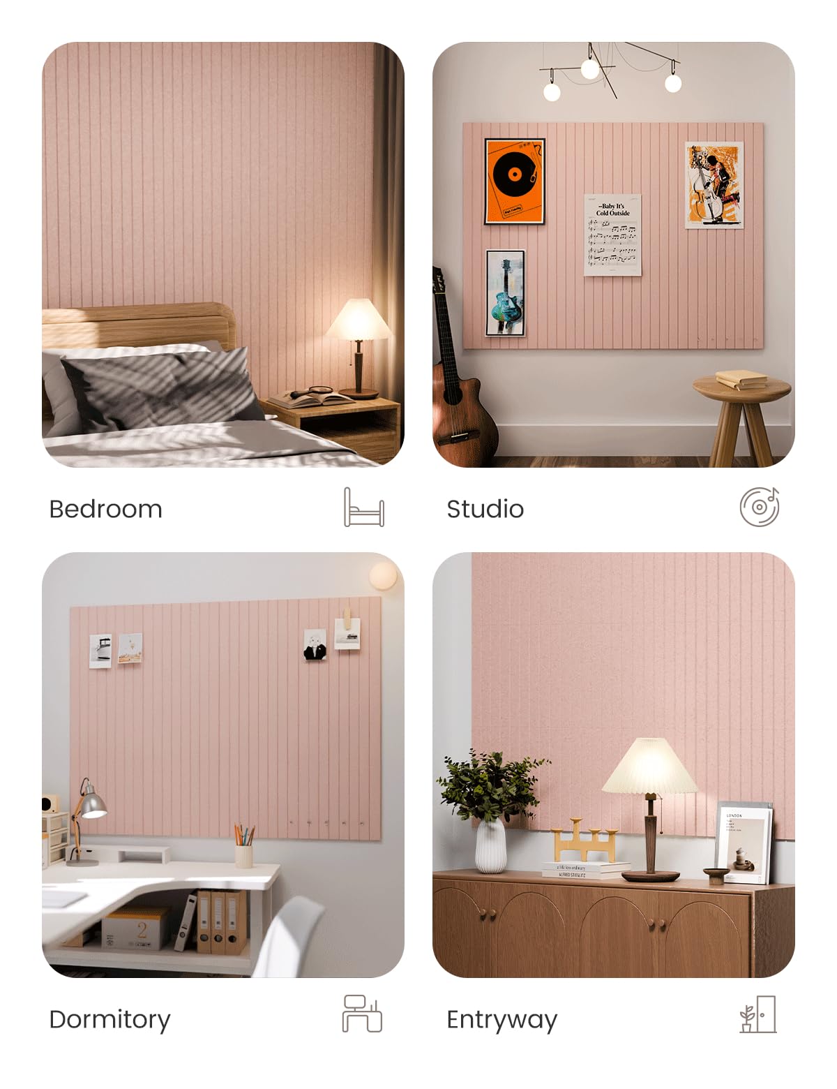 Fluxynara home office setup featuring pink felt tiles enhances organization.