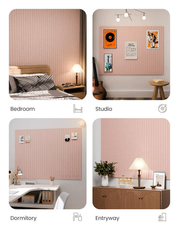 Fluxynara home office setup featuring pink felt tiles enhances organization.