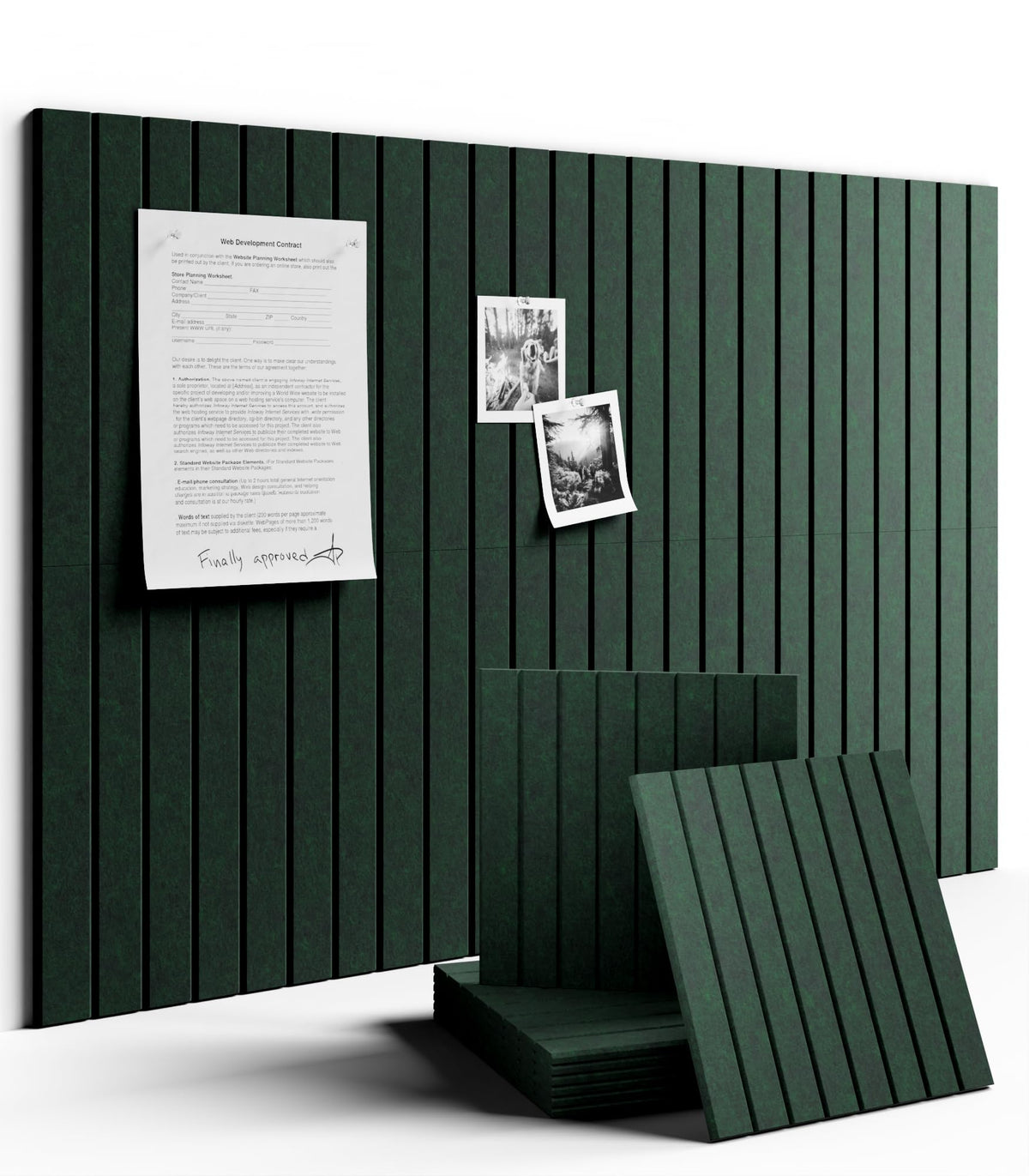 Fluxynara large felt bulletin board with six tiles for flexible wall layouts.