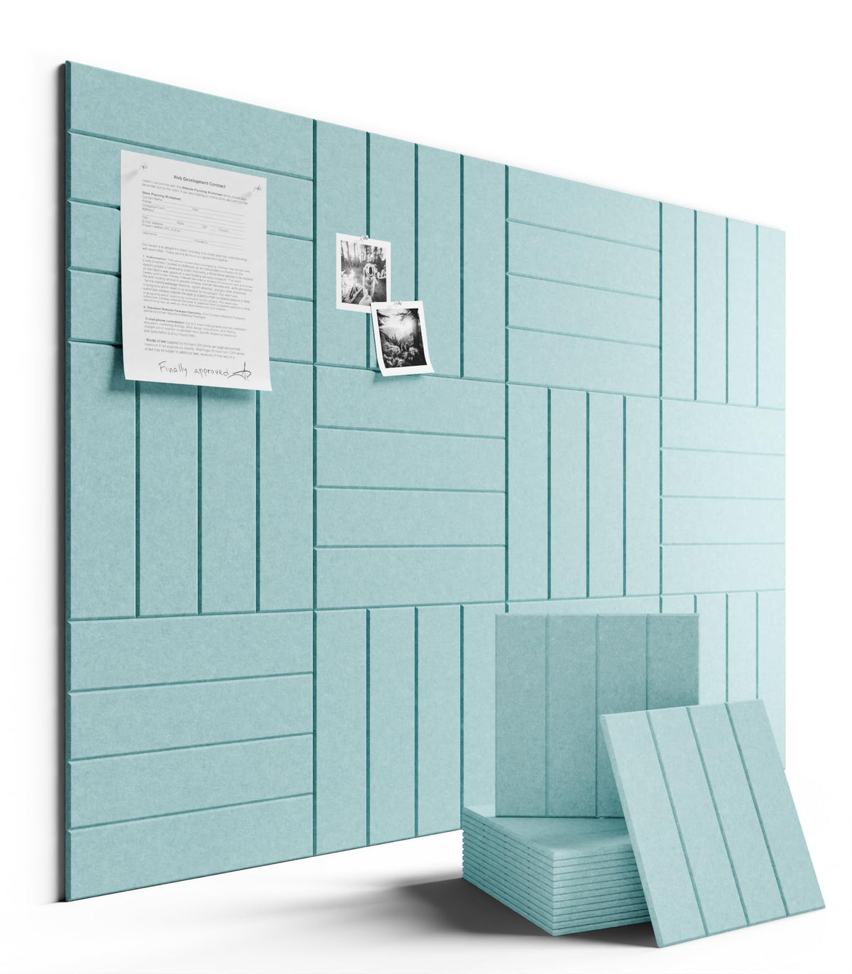 Fluxynara large felt bulletin board assembled on wall for flexible layouts