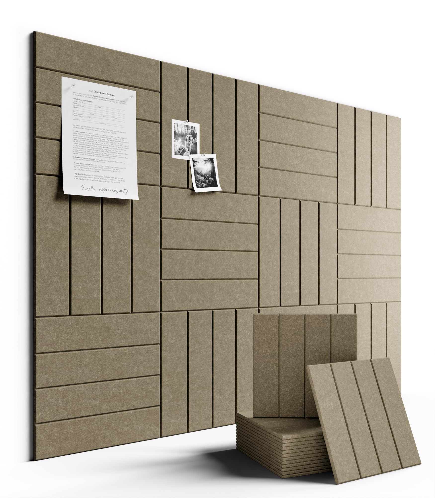 Fluxynara large felt tiles arranged on wall to form a custom bulletin board for schedules and ideas.