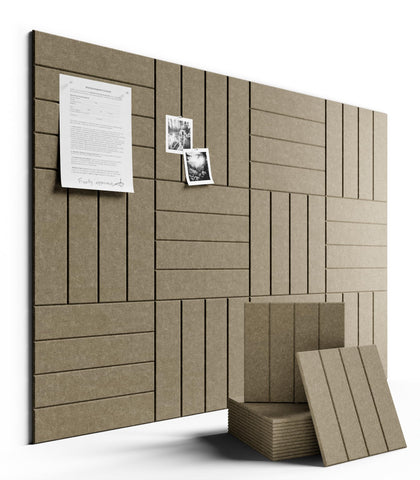 Fluxynara large felt tiles arranged on wall to form a custom bulletin board for schedules and ideas.