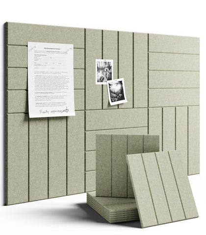 Fluxynara sage-green bulletin tiles six-pack on wall for organized schedules.