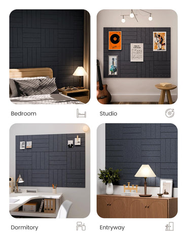 Fluxynara tiles arranged in a custom layout to demonstrate flexible wall grouping.