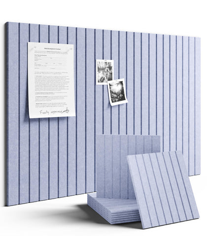 Fluxynara six-tile layout for a customizable bulletin board in a bright workspace.