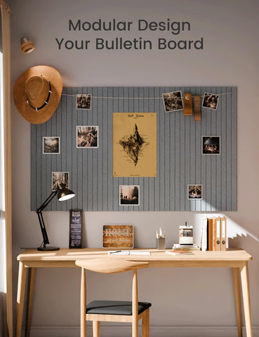 Fluxynara wall display uses felt tiles for easy pins and notes.