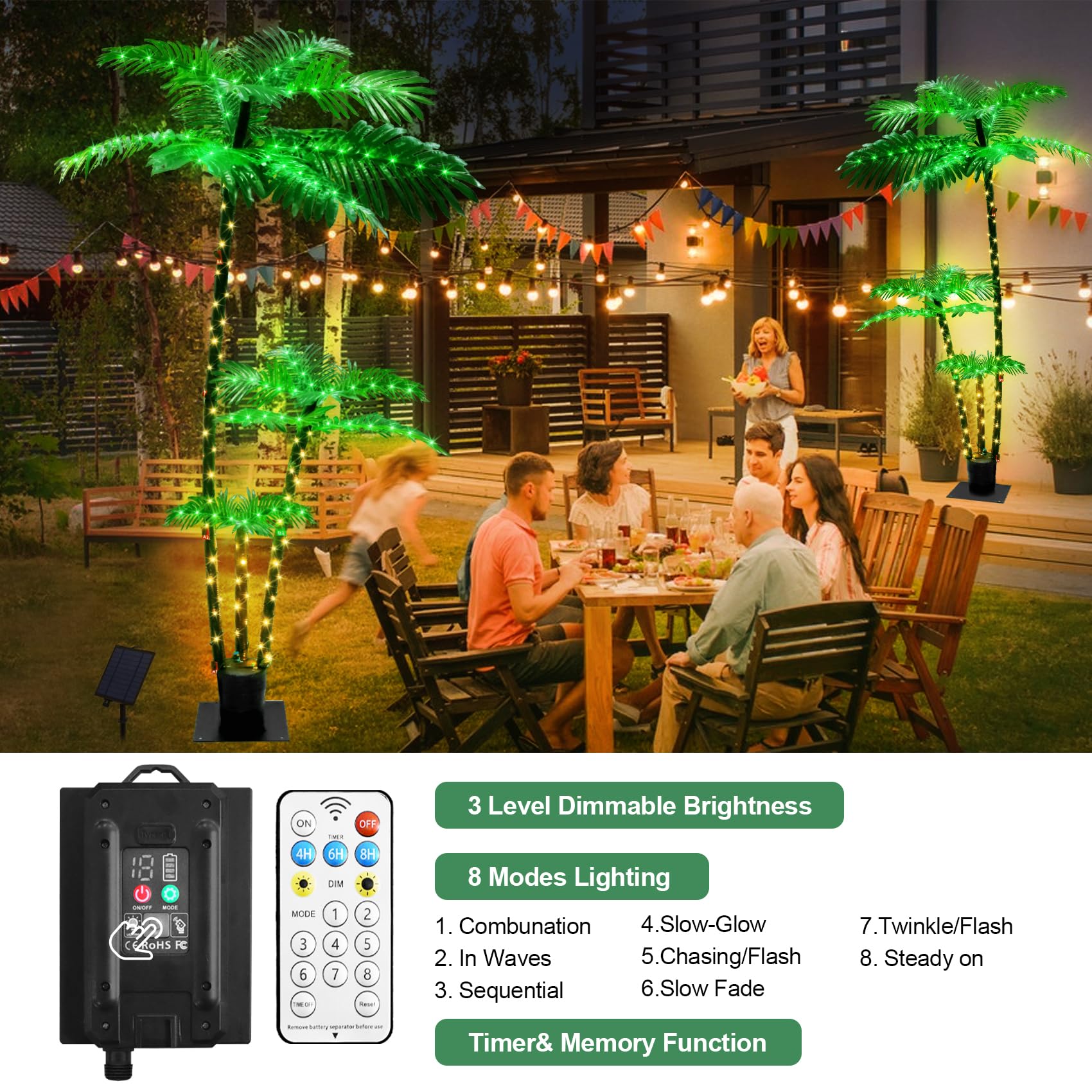 FLVOECN IP65 waterproof palm tree withstands rain and sun for year-round use.