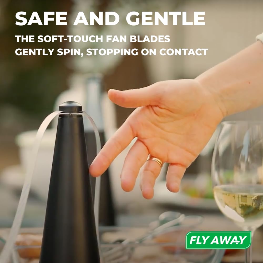 Fly Away reflective arms deter insects near food during a picnic.