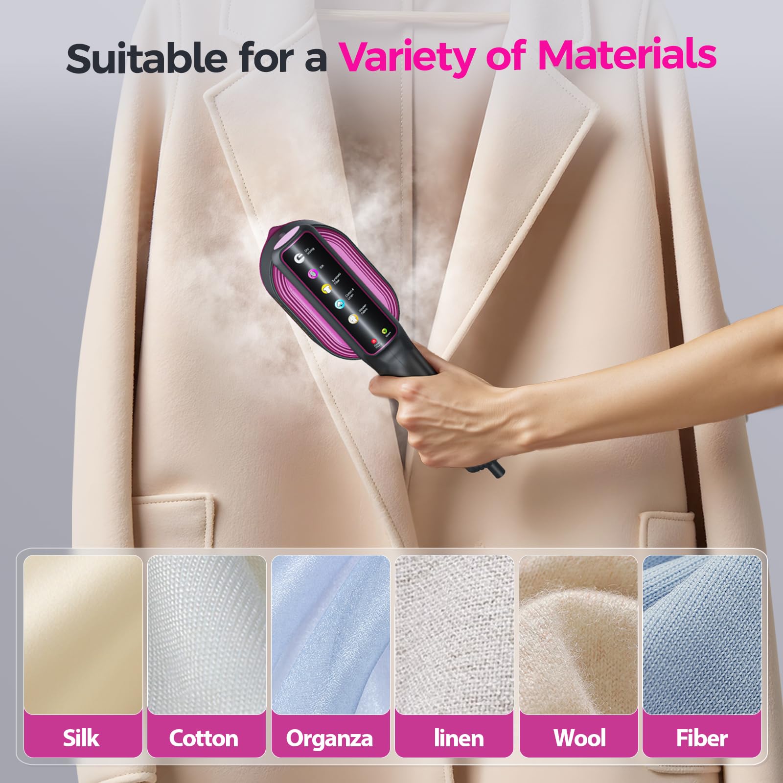 Flybroom Travel Steamer 2-in-1 dry and steam function for versatility.