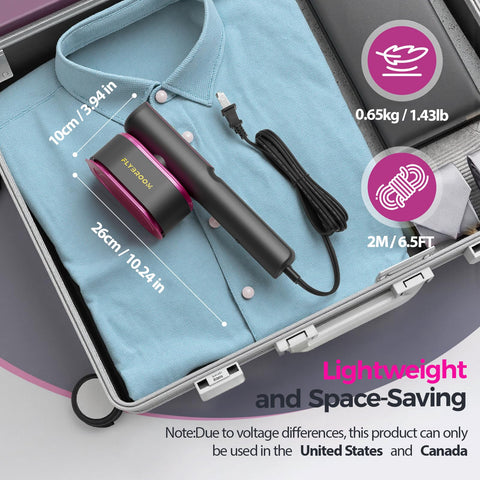 Flybroom Travel Steamer compact travel bag and accessories for portability.