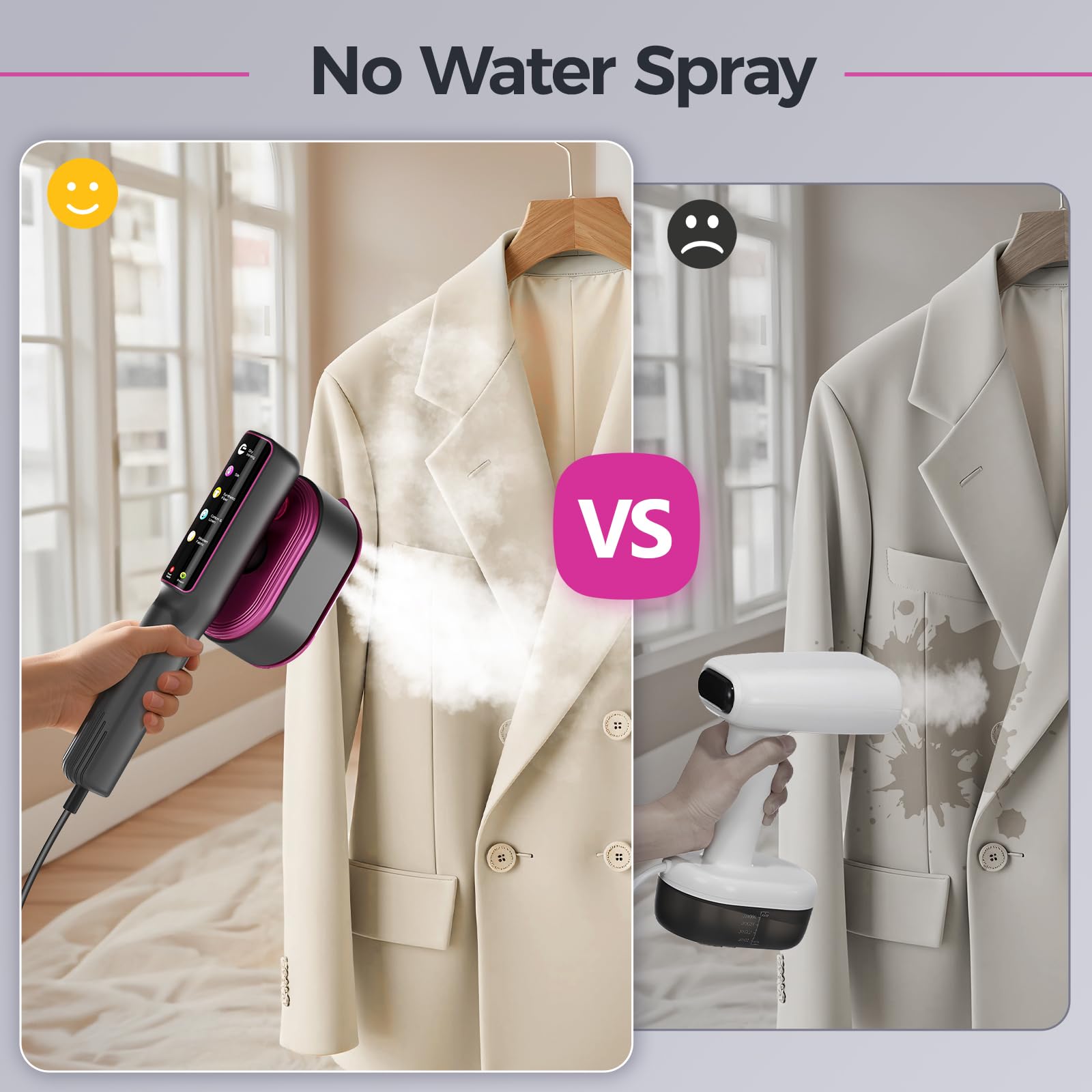 Flybroom Travel Steamer five modes tailored to fabric types.