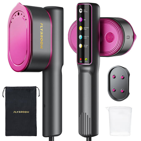 Flybroom Travel Steamer front view showing compact design for on‑the‑go wardrobes.