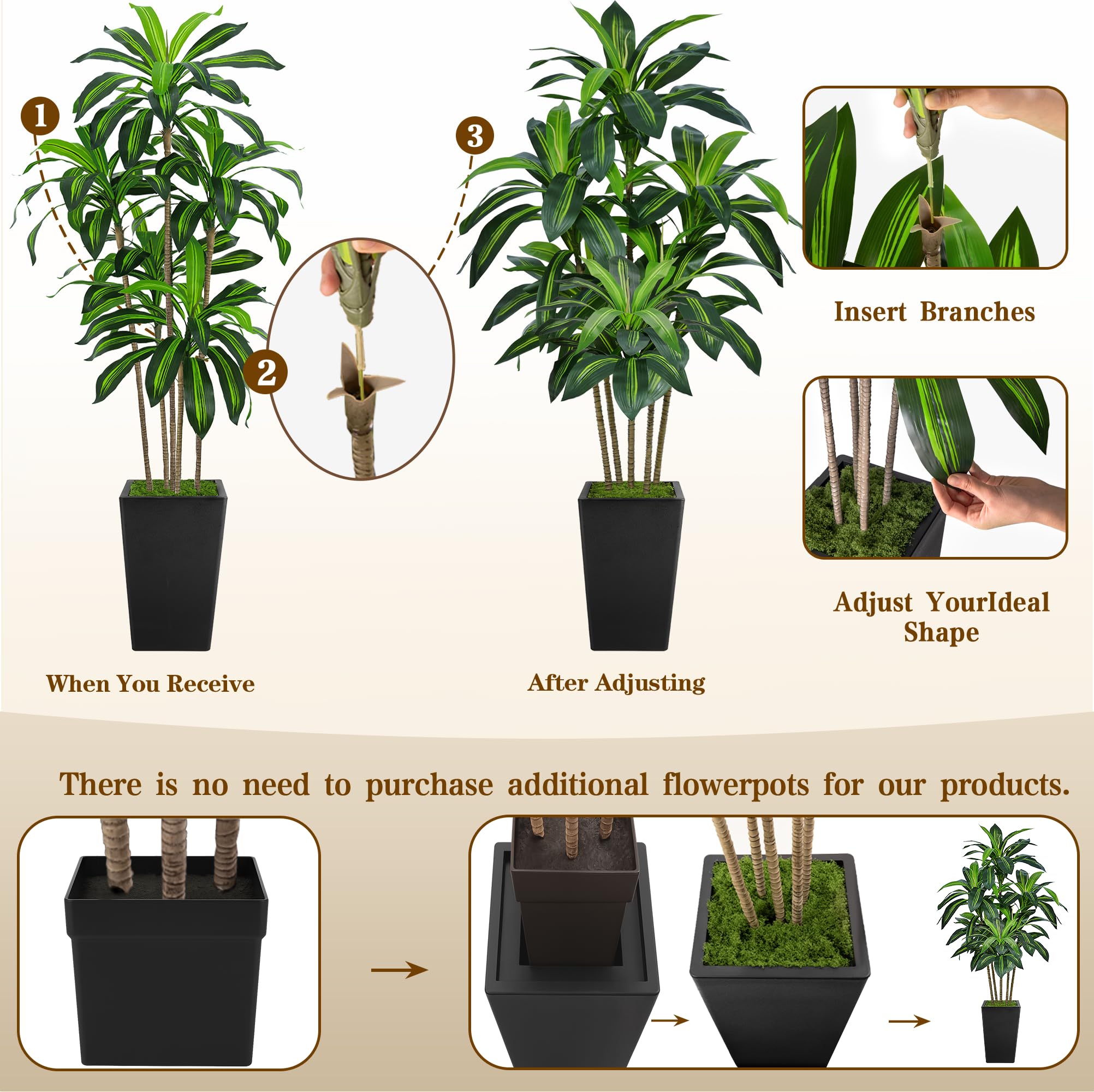 Flydeer Dracaena tree in black planter for modern decor