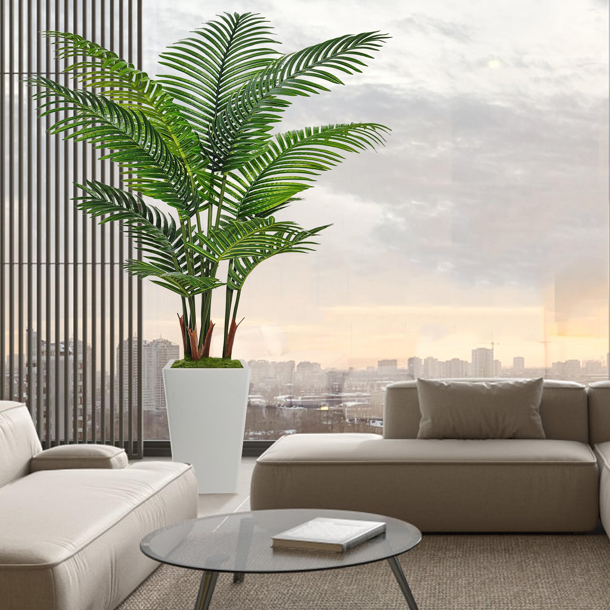 Flydeer white pot artificial palm tree ready for display