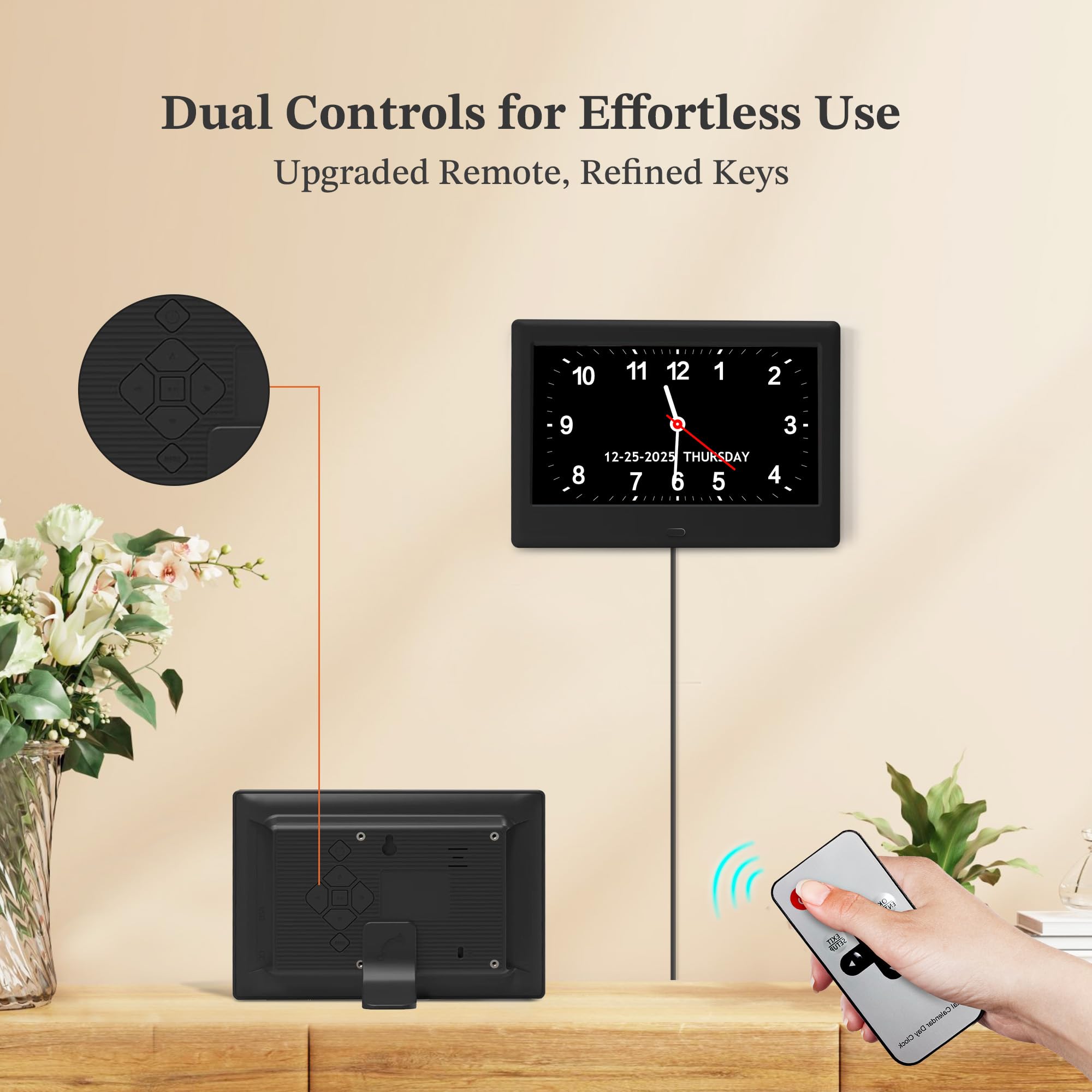 FLYRUIT dementia clock features large, bold numbers for better readability