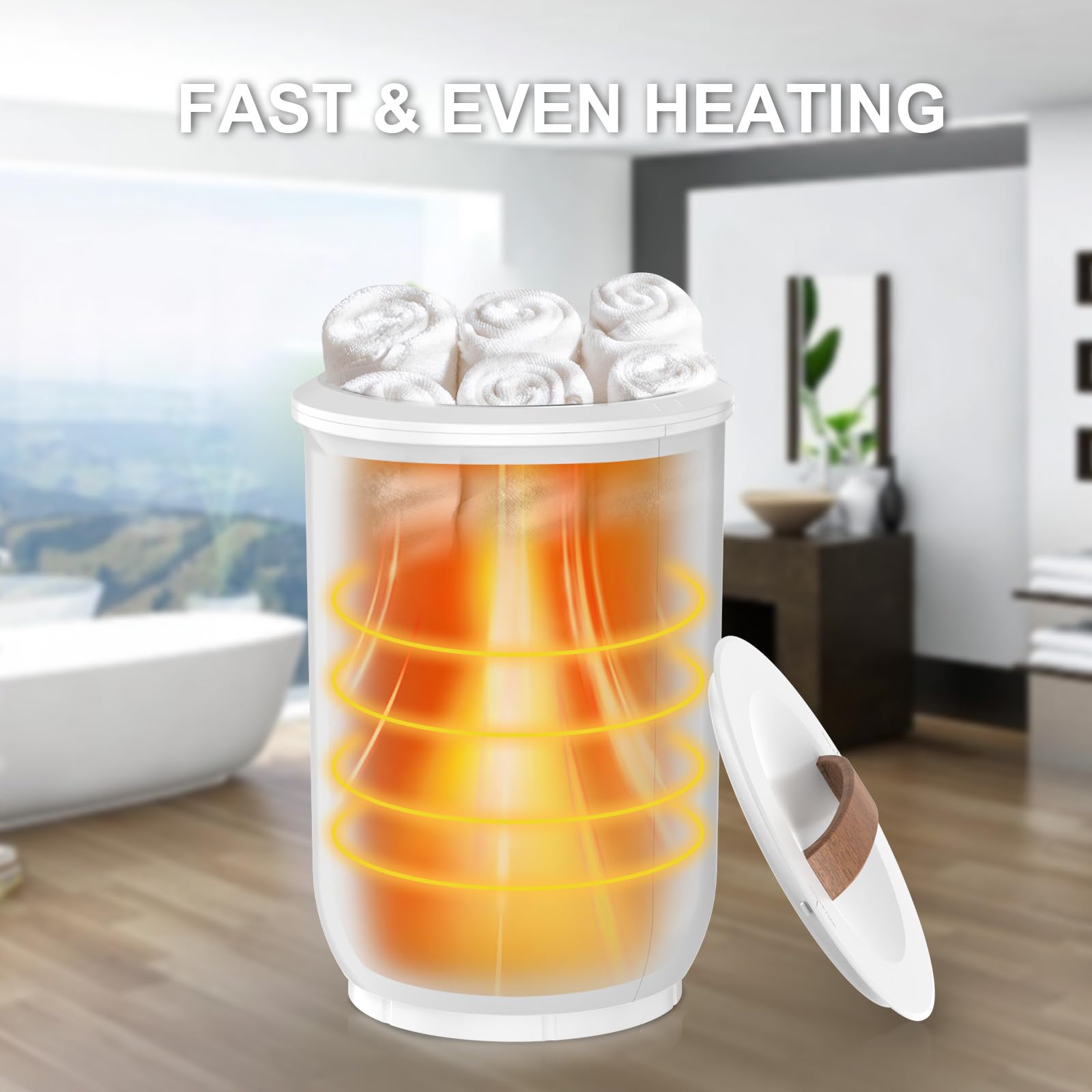 FLYHIT Large Towel Warmer wooden lid close-up for safe storage.