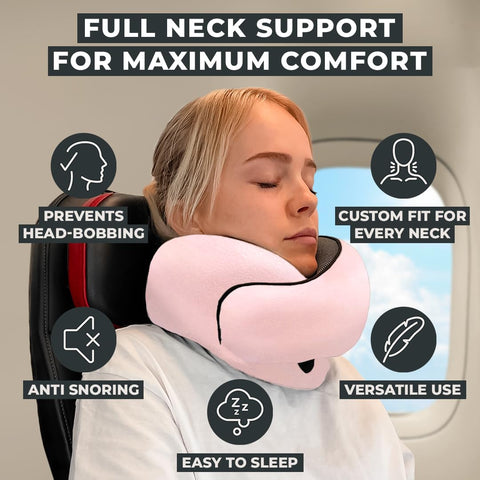 FlyHugz memory foam travel pillow with quick return for steady neck support