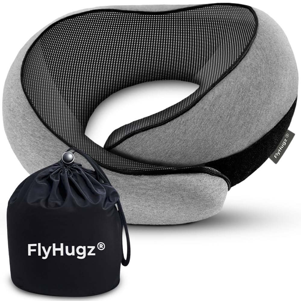 FlyHugz neck pillow memory foam provides steady neck support during flights.