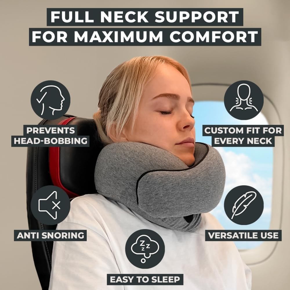 FlyHugz travel pillow packable design fits in carry-on for easy on-the-go comfort.