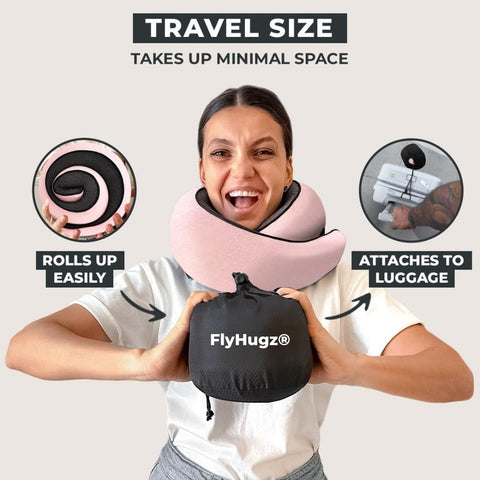 FlyHugz upgraded Velcro adjustable neck pillow fits various neck sizes