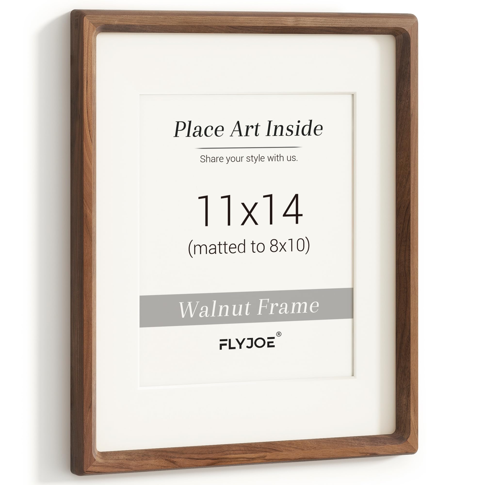 Flyjoe 11x14 walnut frame showing natural grain for wall or tabletop display.