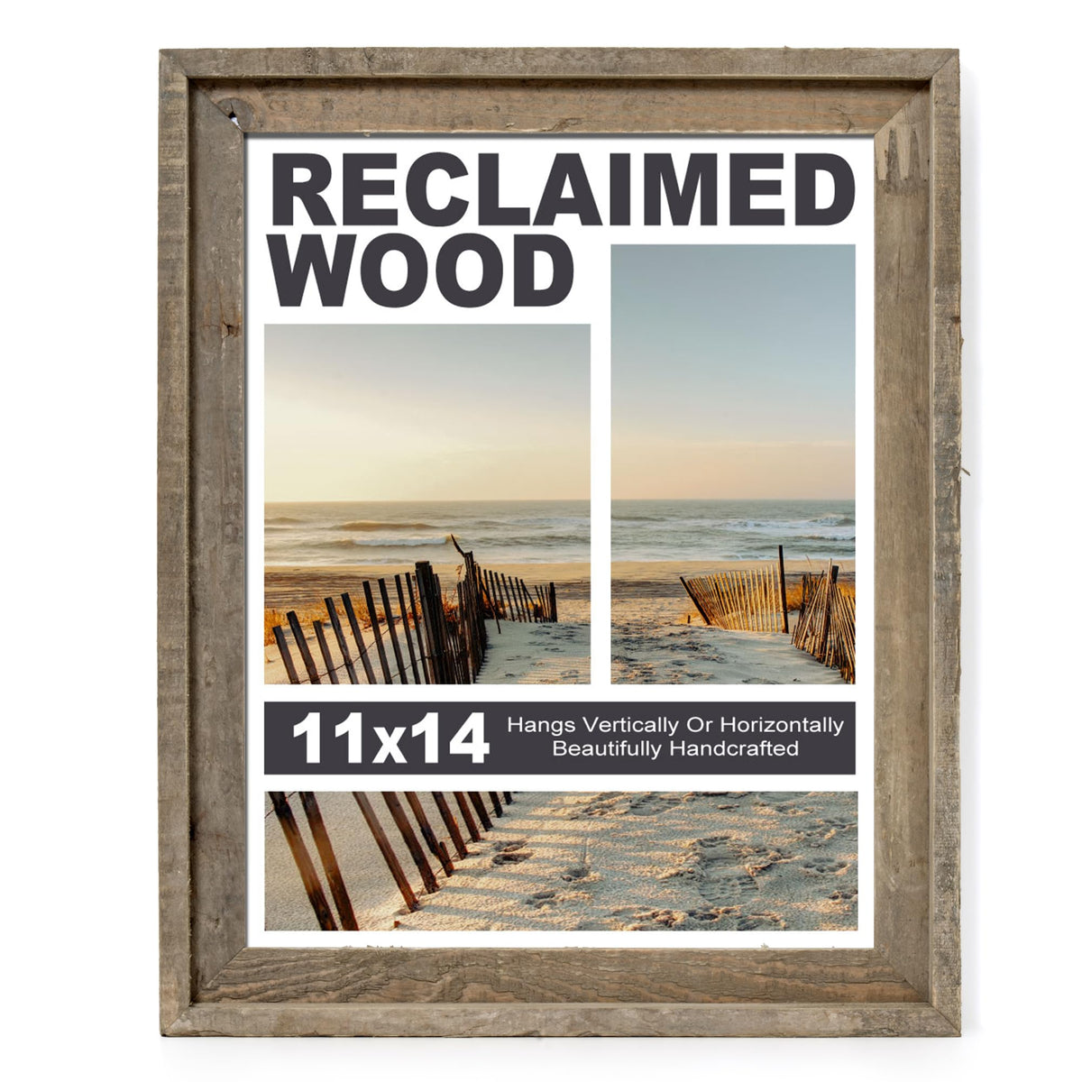 FLYJOE Rustic 11x14 frame in reclaimed barnwood with warm grain and rustic charm.