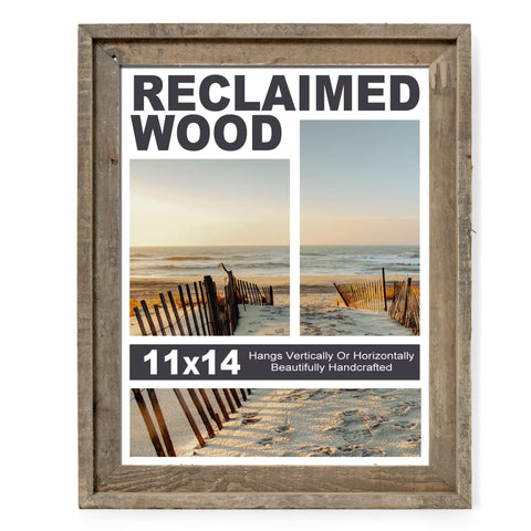 FLYJOE Rustic 11x14 frame in reclaimed barnwood with warm grain and rustic charm.