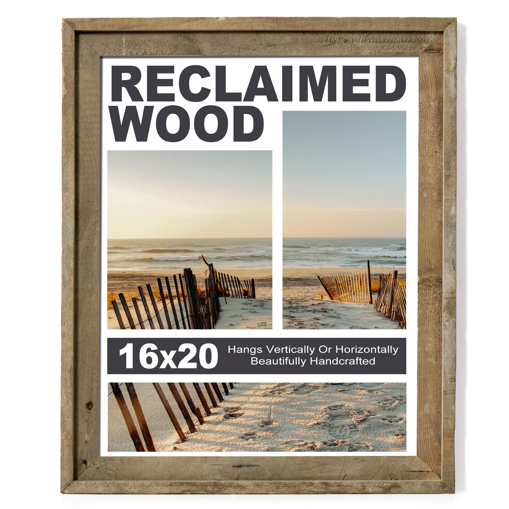 Flyjoe rustic 16x20 frame with weathered gray reclaimed wood for warm wall displays.
