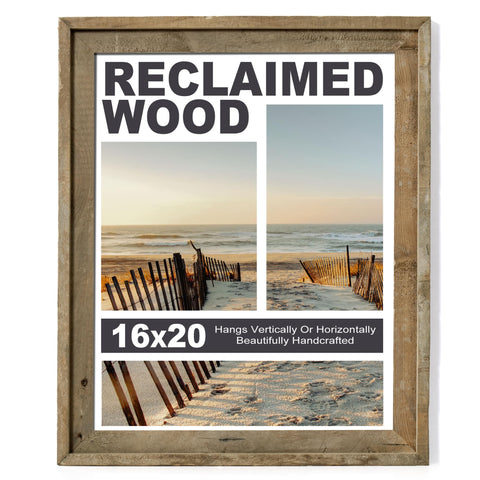 Flyjoe rustic 16x20 frame with weathered gray reclaimed wood for warm wall displays.