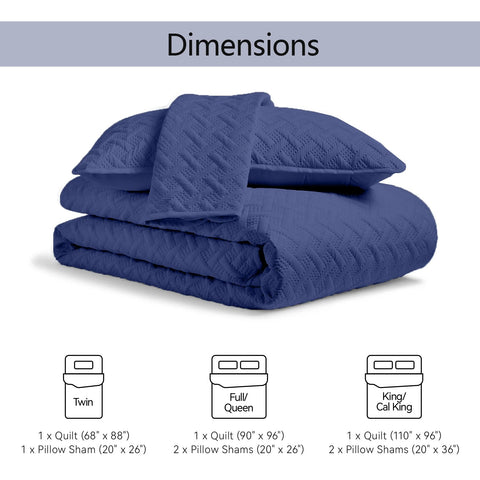 FLYMME king quilt ensemble enhances navy bedroom styling