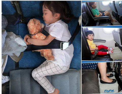 Flypal foot rest pillow used in plane seat for leg elevation.