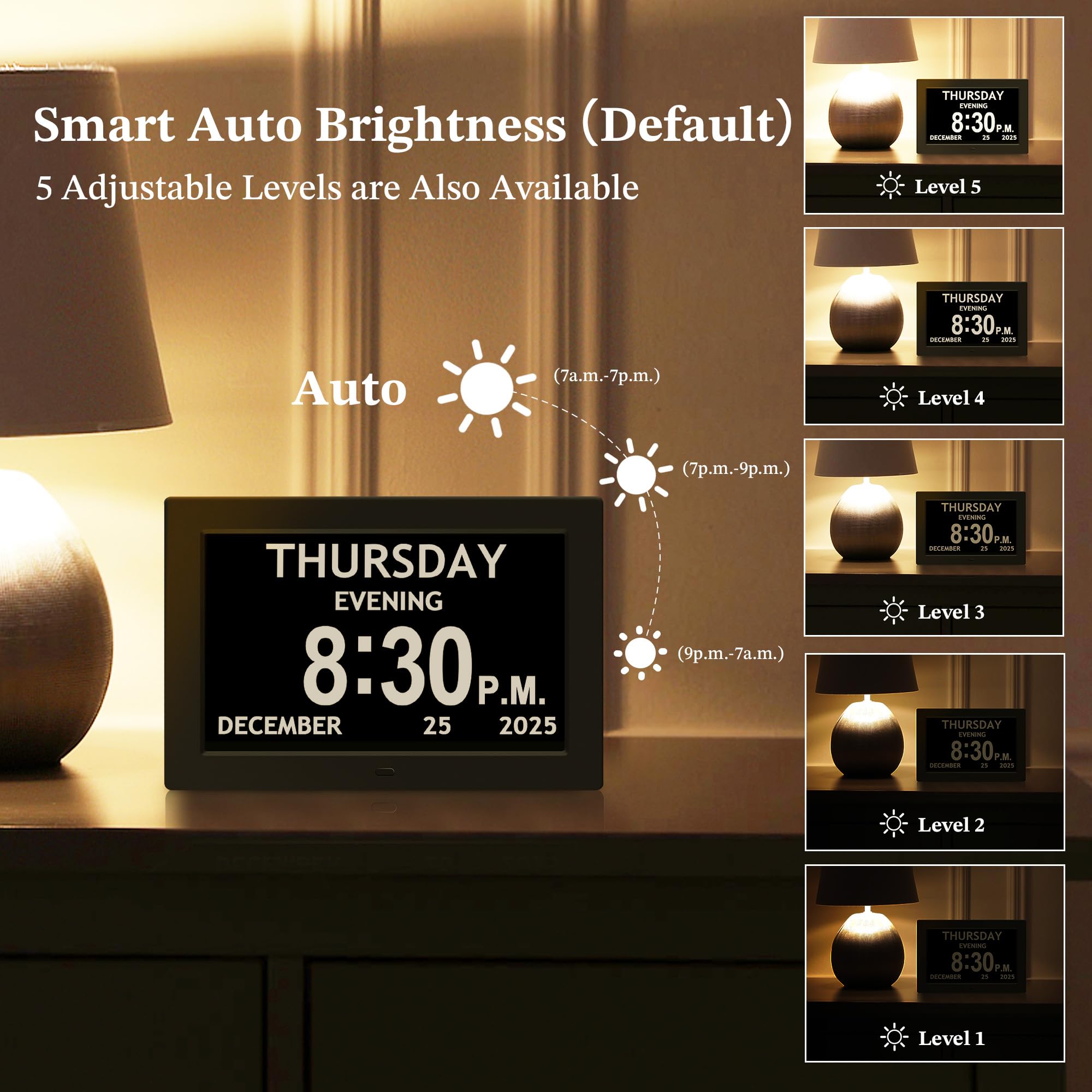 FLYRUIT auto-dimming adjusts brightness for day and night comfort.