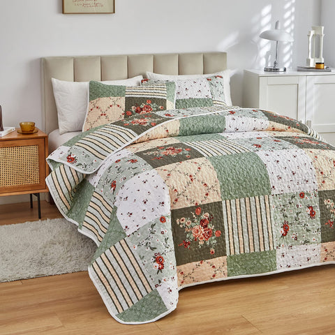 Flysheep pillow sham twin green white floral, coordinated bedroom look.
