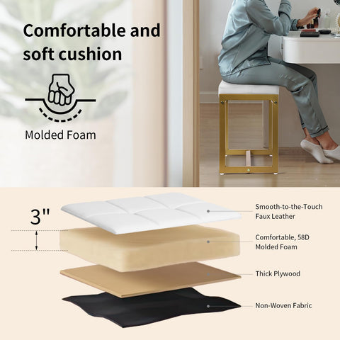 FLYZC vanity stool with adjustable feet maintains balance on uneven floors