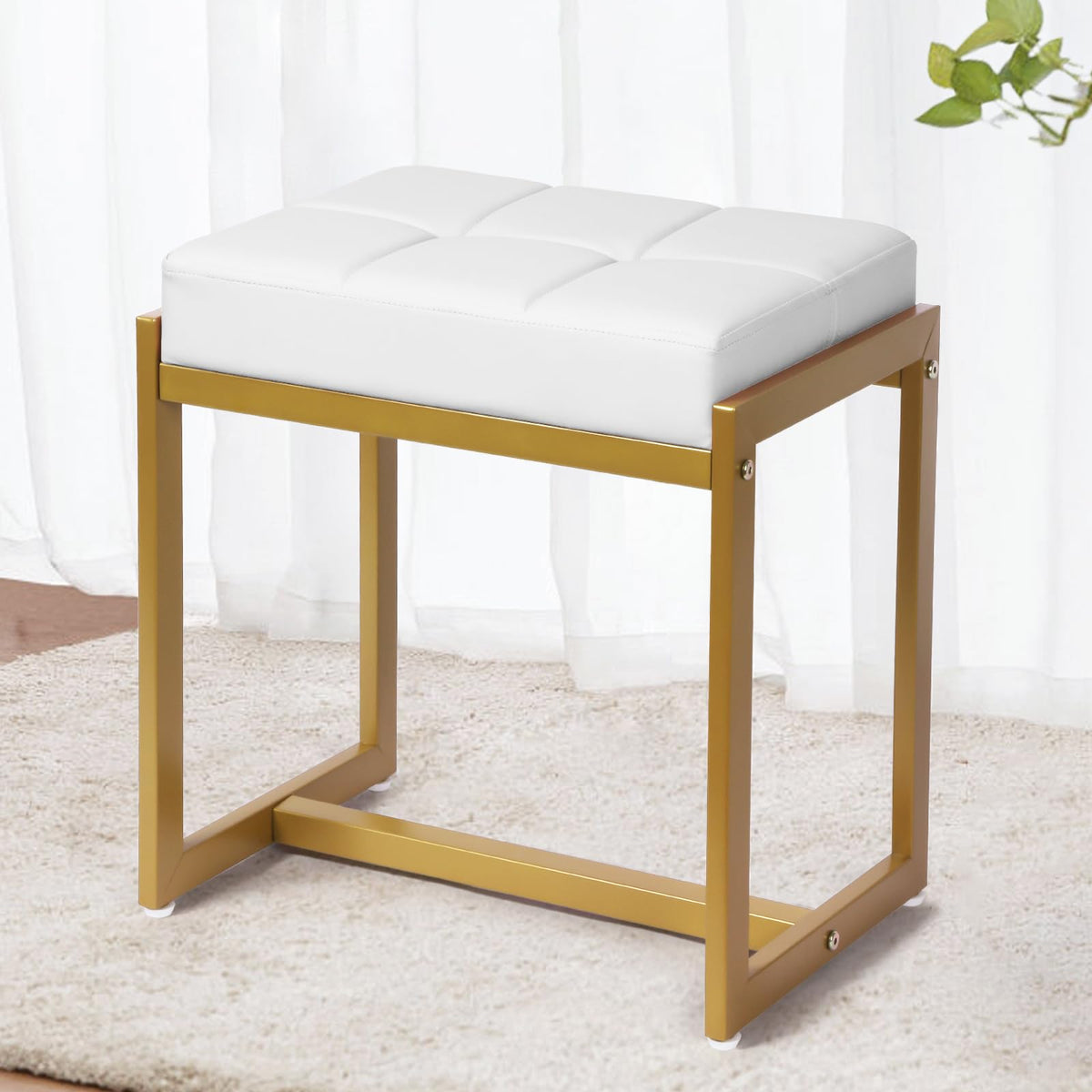 FLYZC vanity stool with gold legs for stylish makeup setup