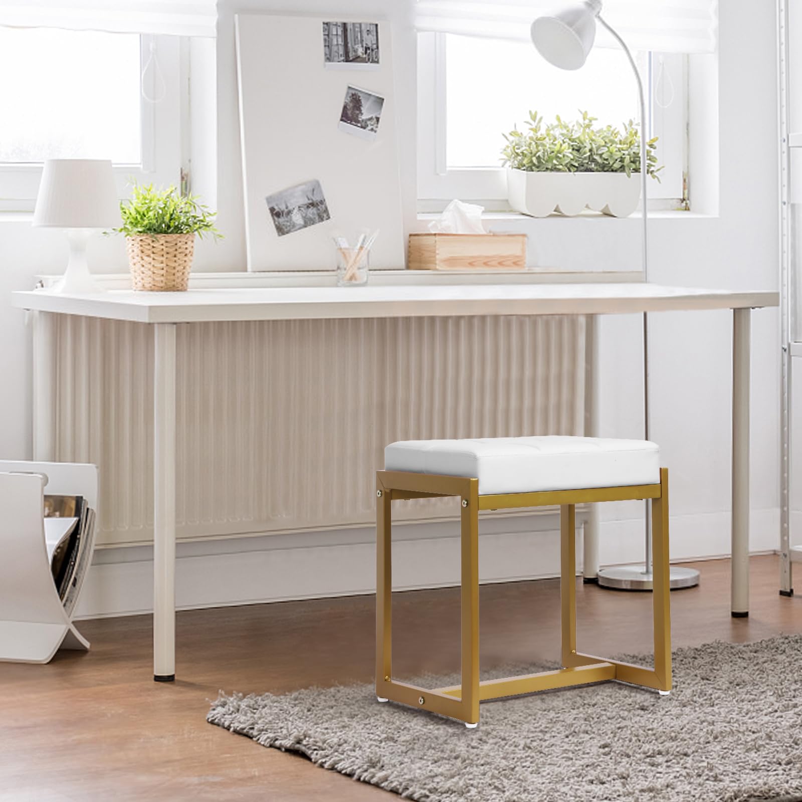 FLYZC vanity stool stores neatly under desk when unused