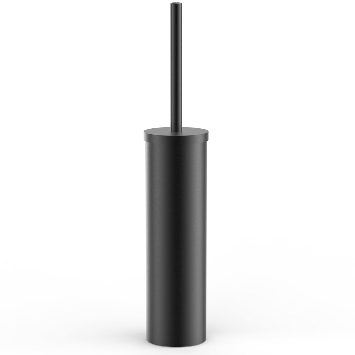 Flyzenvibe stainless steel toilet brush holder in matte black, space-saving set for neat bathrooms.
