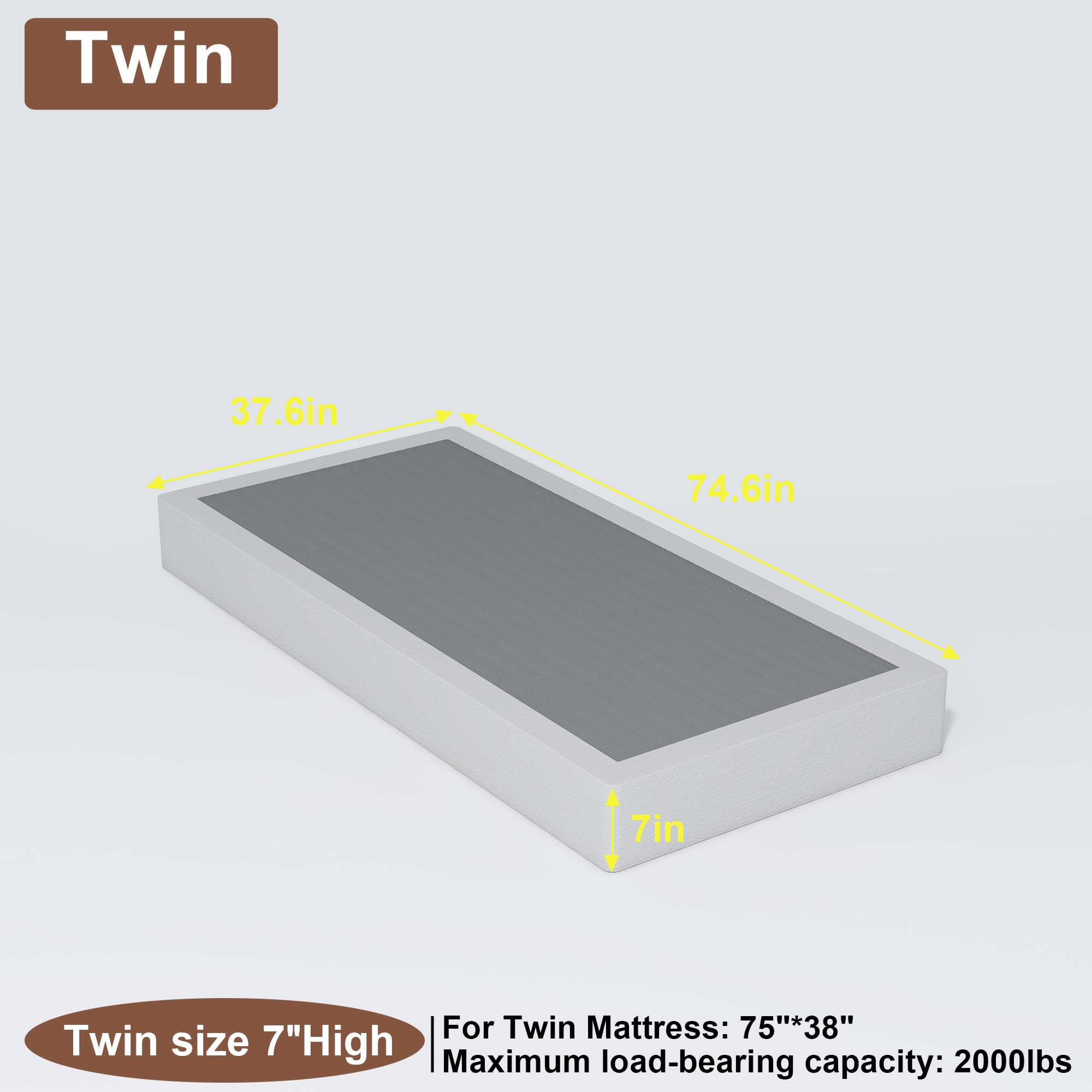 FMDMR Twin Box Spring with 7-inch profile elevates your sleeping surface.