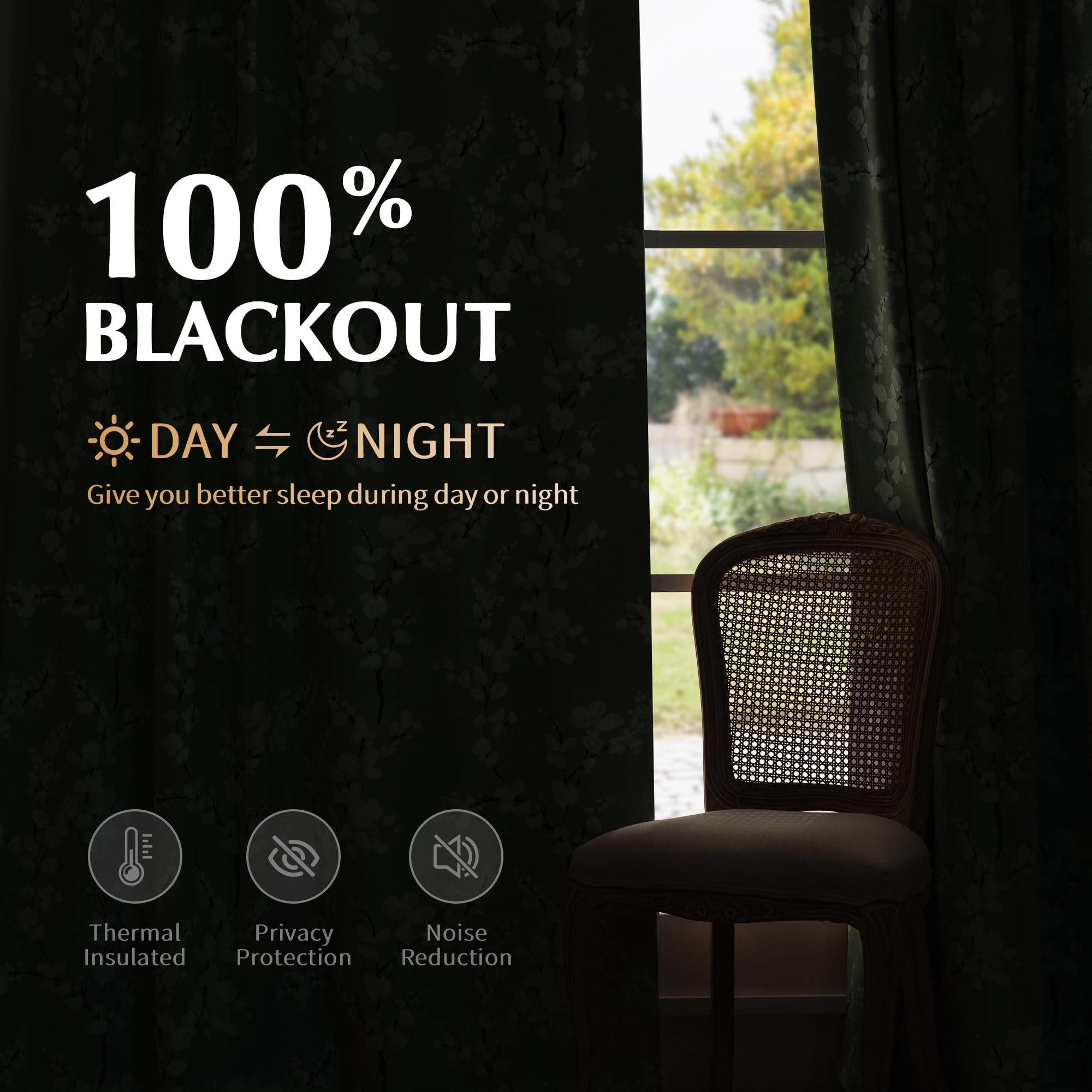 FMFUNCTEX blackout plum blossom curtains reduce glare for daytime comfort.