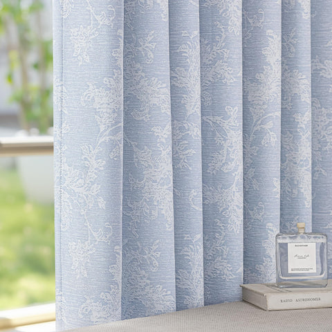 FMFUNCTEX Blue Floral Jacquard Curtain 84inch Panel 01 shows rich texture and blackout fabric for serene rooms