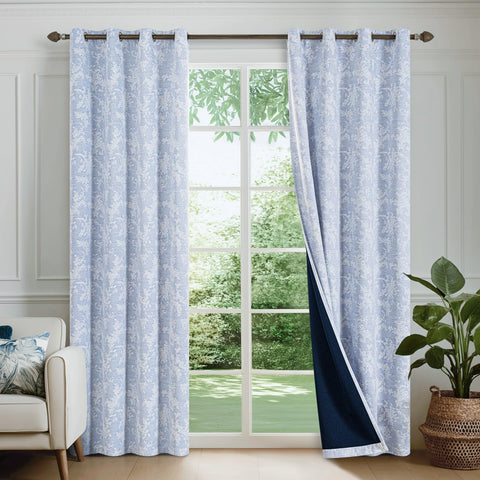 FMFUNCTEX Blue Floral Jacquard Curtain 84inch Panel 02 reveals intricate pattern and light control