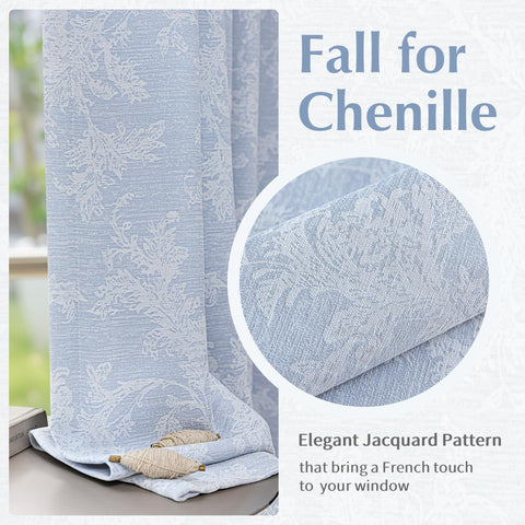 FMFUNCTEX Blue Floral Jacquard Curtain living room view enhances decor while reducing glare