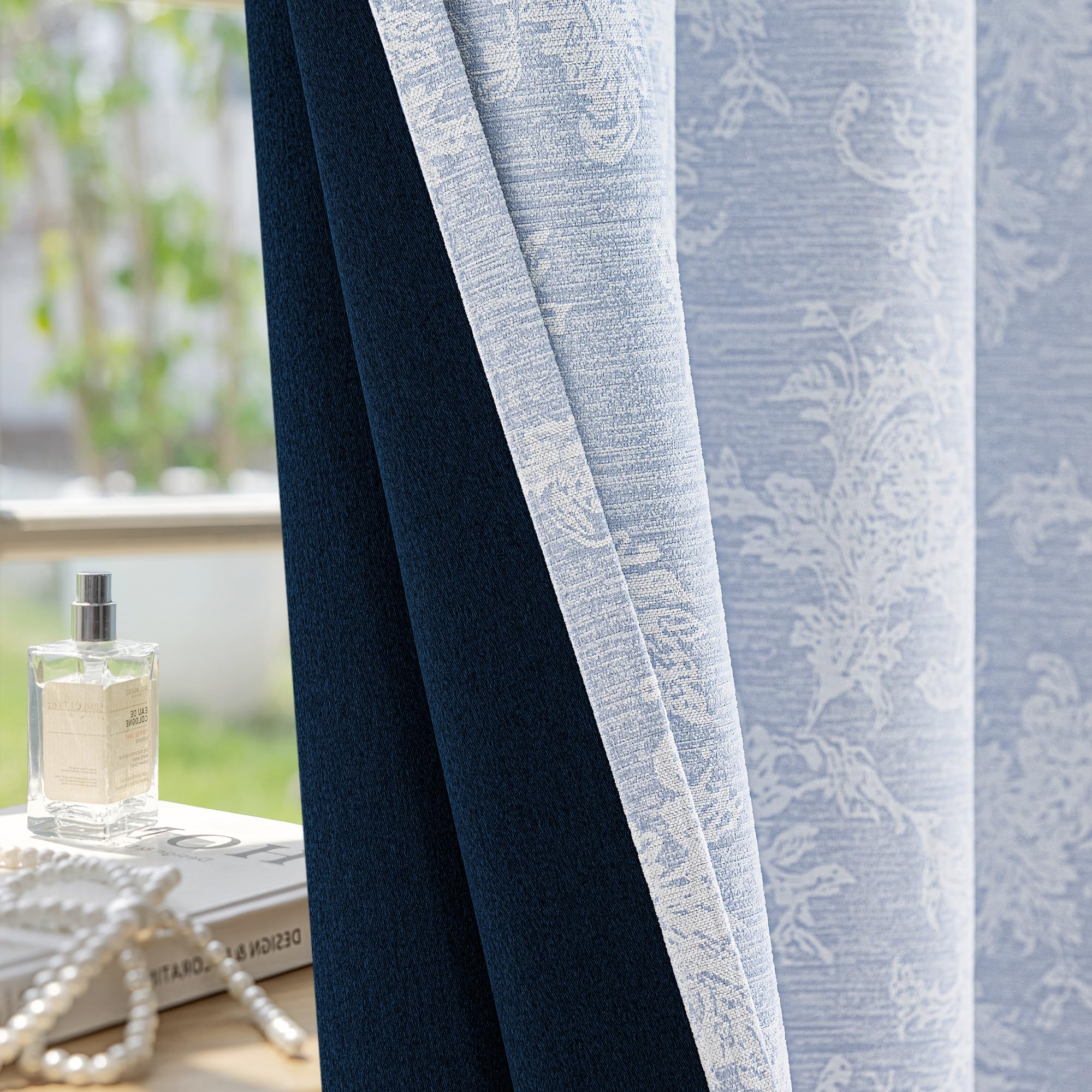 FMFUNCTEX Blue Floral Jacquard Curtain night darkening performance supports calmer spaces