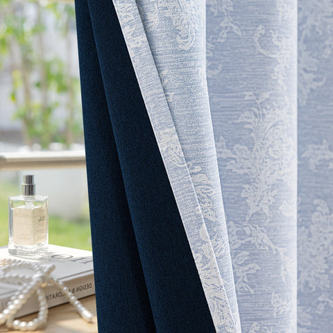 FMFUNCTEX Blue Floral Jacquard Curtain night darkening performance supports calmer spaces